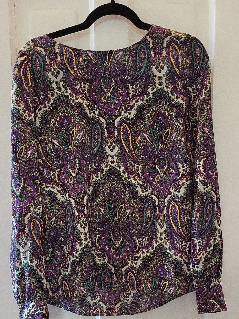 J. Crew Purple Paisley Print Blouse with Green and Yellow Accents